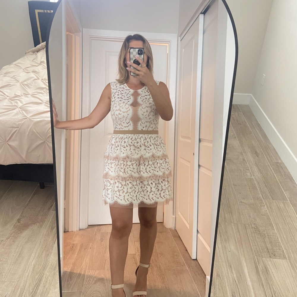 White Tiered Embellished Cocktail Dress